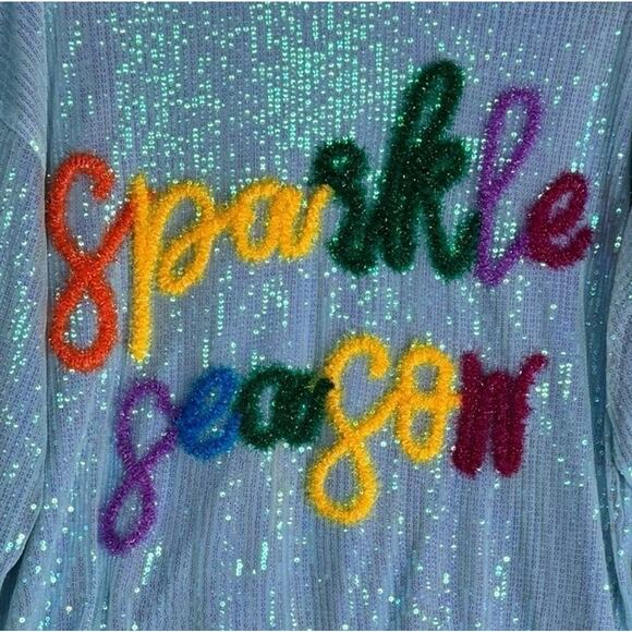 Sequin Sparkle Season Christmas Holiday Glam Party Statement Sweatshirt Sz Small - Picture 2 of 5